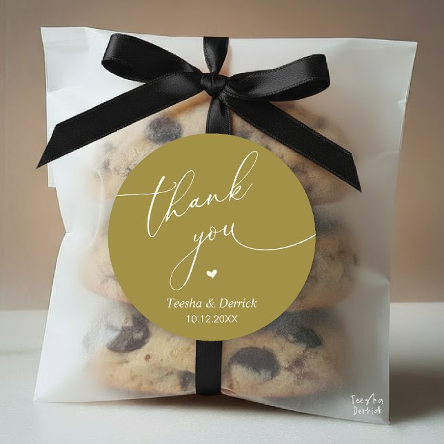 Modern Wedding Minimal Thank You Cute Heart Gifts Runder Aufkleber (Modern Wedding Minimal Thank You Cute Cute Little Heart Gifts Classic Round Sticker in Yellow Gold)