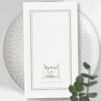 Modern Wedding Monogram Names & Date Olive Green