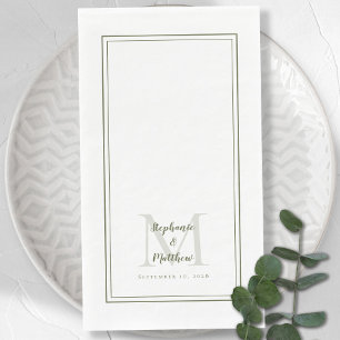 Modern Wedding Monogram Names & Date Olive Green Serviette