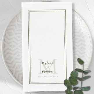 Modern Wedding Monogram Names & Date Olive Green Serviette
