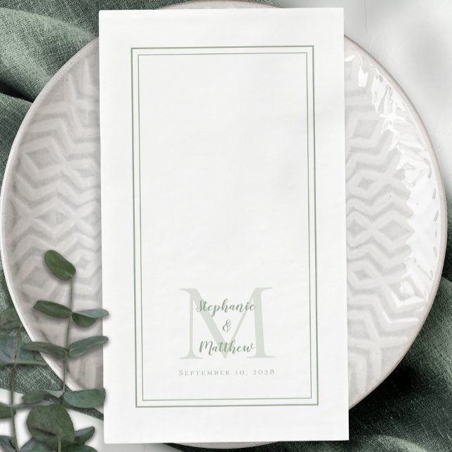 Modern Wedding Monogram Names & Date Sage Green Serviette (Von Creator hochgeladen)