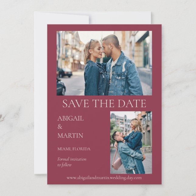 Modern Wedding Mulberry Burgundy 2 Foto Save The Date (Vorderseite)