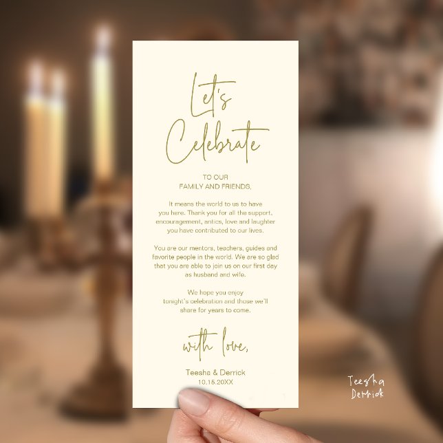 Modern Wedding Reception Dinner Thank You Card Programm (Modern Classy Wedding Reception Dinner Thank You Card in Yellow Gold)
