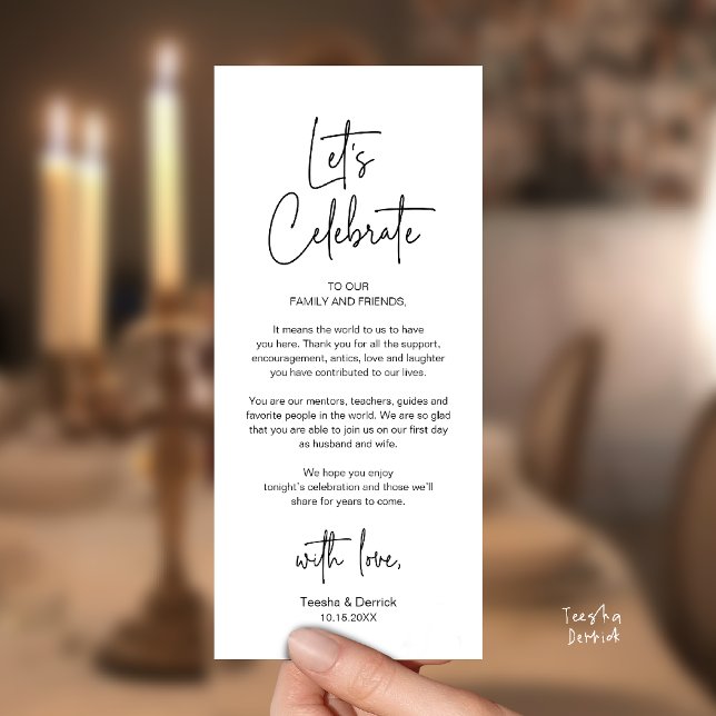Modern Wedding Reception Dinner Thank You Card Programm (Modern Classy Wedding Reception Dinner Thank You Card in Black and White)