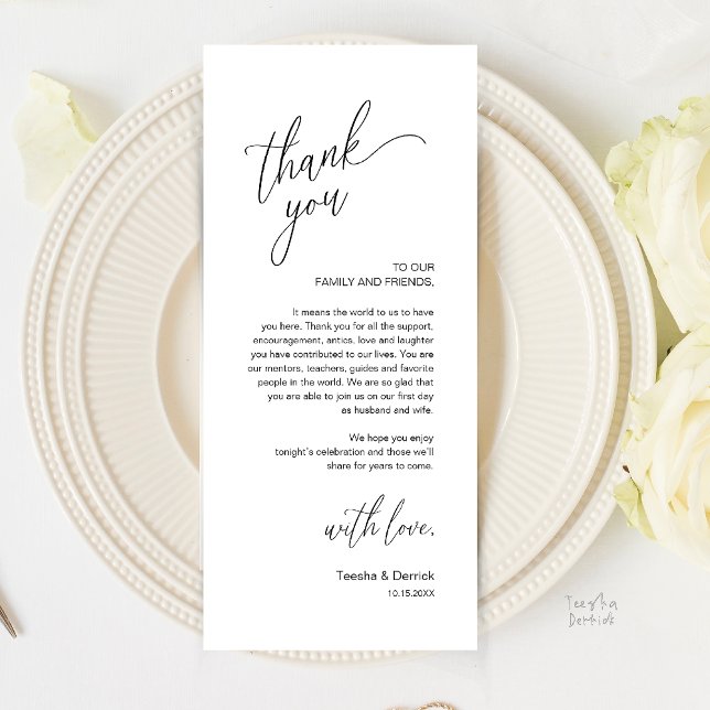 Modern Wedding Reception Dinner Thank You Card Programm (Modern Wedding Reception Dinner Thank You Card in Black and White)