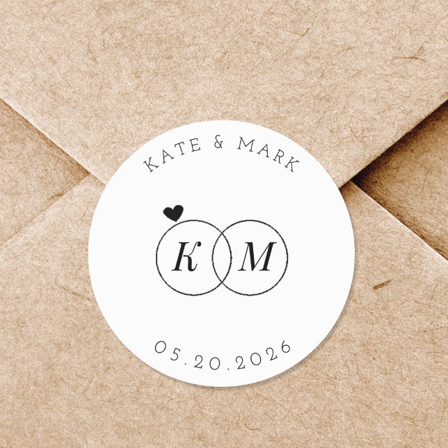 Modern Wedding Rings Monogram Save the Date Runder Aufkleber (Von Creator hochgeladen)