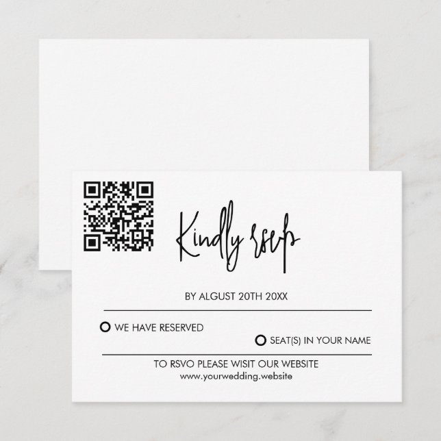 Modern Wedding RSVP Card with QR Code Karte (Vorne/Hinten)