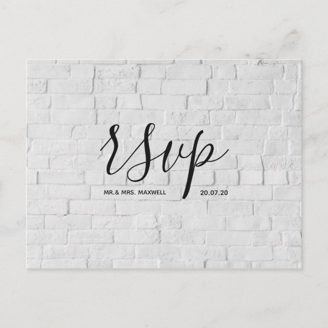 Modern Wedding Rsvp Karte White Brick Script (Vorderseite)