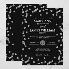 Modern Wedding Silver Glitzer Confetti Black Einladung