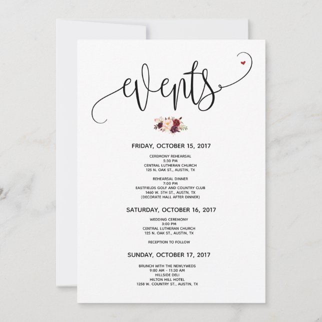 Modern Wedding Welcome and Itinerary card v23 Einladung (Rückseite)