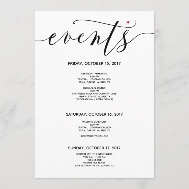 Modern Wedding Welcome and Itinerary card v3 Programm (Vorderseite)