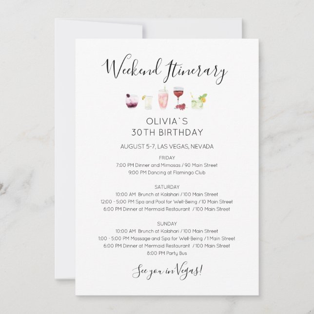 Modern Weekend Birthday Itinerary Invitation Einladung (Vorderseite)