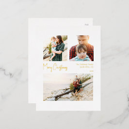 Modern Weihnachts-Drehbuch Drei Foto Gold Folien Feiertagspostkarte