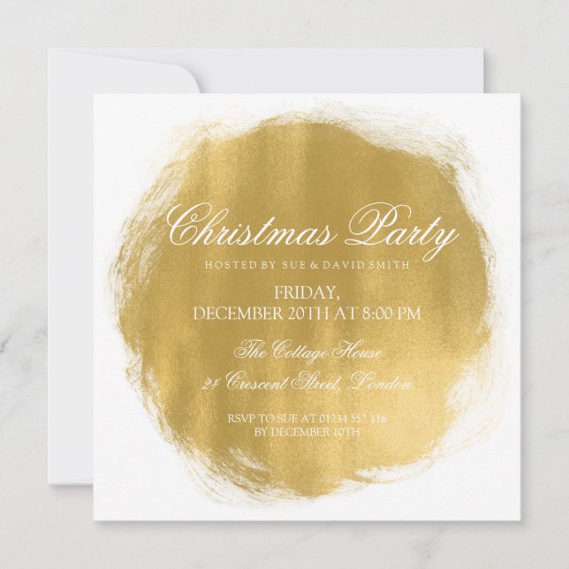 Modern Weihnachts Party Gold Paint Look Einladung (Vorderseite)