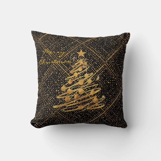 Modern, Weihnachtsbaum, Schwarz Gold Kreuz Muster Kissen (Vorderseite)