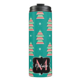 Modern Weihnachtsbaum Streifen Schneeflocken Thermosbecher