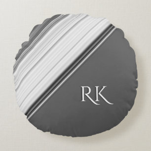 Modern Weiß auf Grau Monogramm Rundes Kissen
