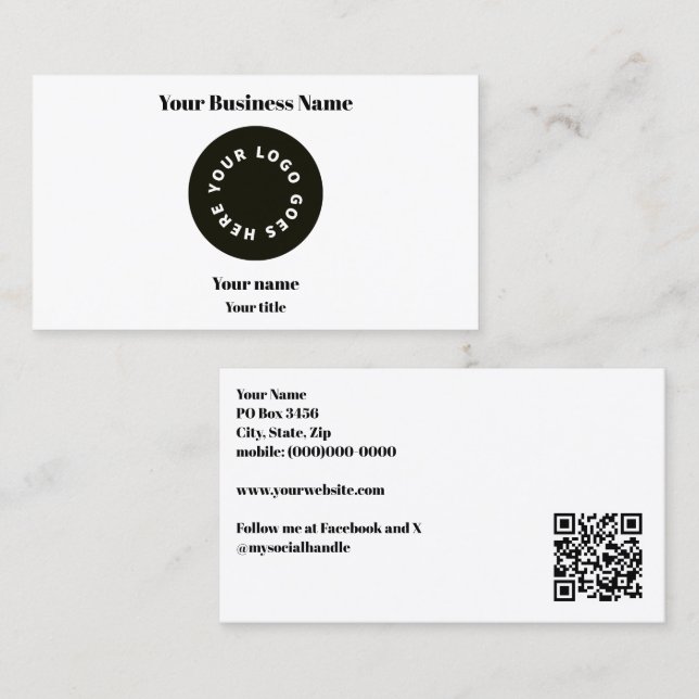 Modern weiße Logos mit QR-Code Visitenkarte (Vorne/Hinten)