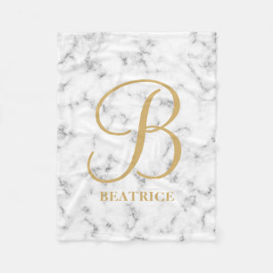 Modern weißer Marmor Goldtypografie Name Monogram Fleecedecke