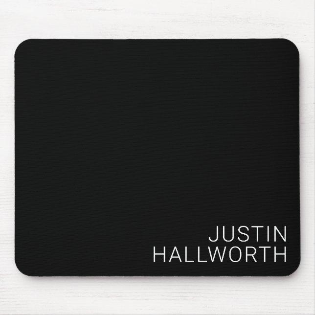 Modern Weißer Name auf Schwarz Mousepad (Vorne)