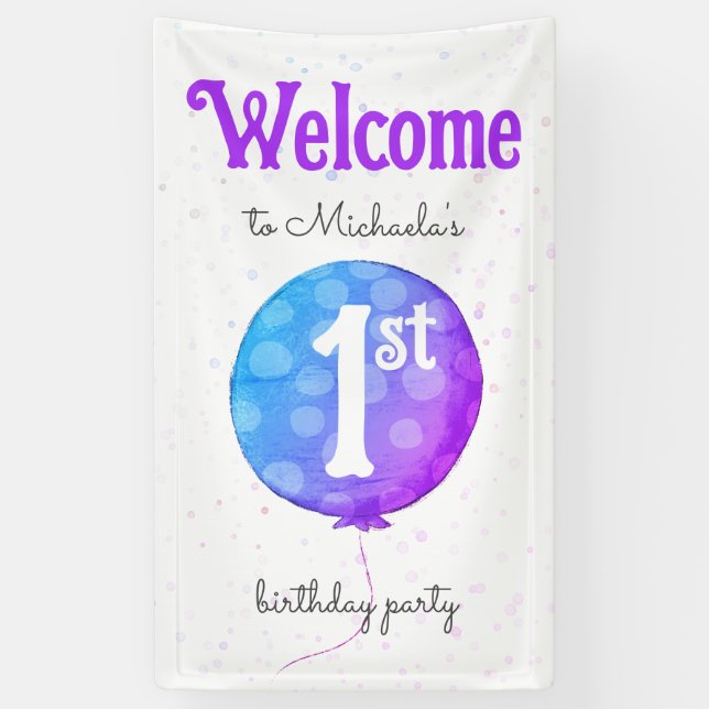Modern Welcome Balloon Baby Girl 1. Geburtstag Banner (Vertikal)