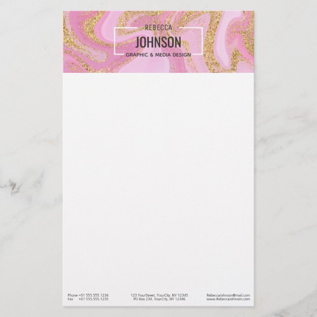 Modern Wertvoll rosa Goldmarmor Name - Stationery Briefpapier (Vorderseite)