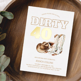 Modern Western Country Cowgirl 40. Geburtstag Part Folieneinladung