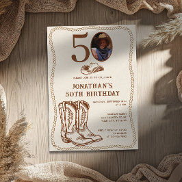 Modern Western Cowboy Boots 40 50 Photo Birthday Einladung