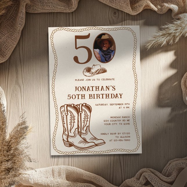 Modern Western Cowboy Boots 40 50 Photo Birthday Einladung (Von Creator hochgeladen)