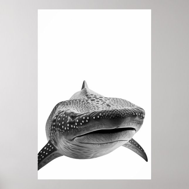 Modern Whale Shark Portrait Schwarz-weiß Poster (Vorne)