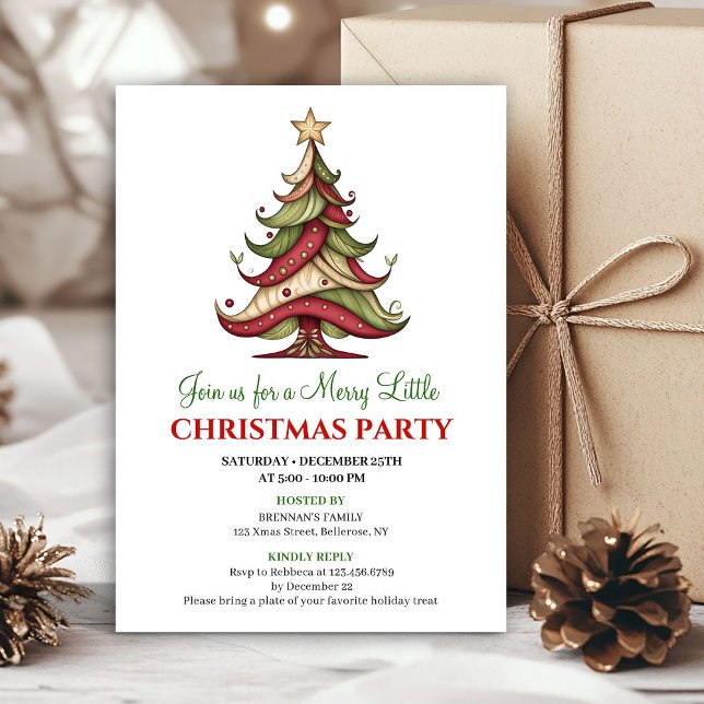Modern whimsical Christmas tree party invitation Einladung (Modern whimsical Christmas tree party invitation)