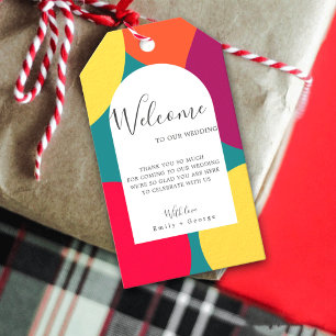 Modern Whimsical Colorful Groovy Abstract Wedding Geschenkanhänger