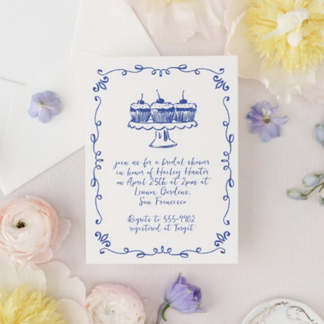 Modern Whimsical Cupcake Doodle Brautparty Einladung (Von Creator hochgeladen)