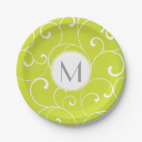 Modern Whimsical Curls Lime Green Monogram