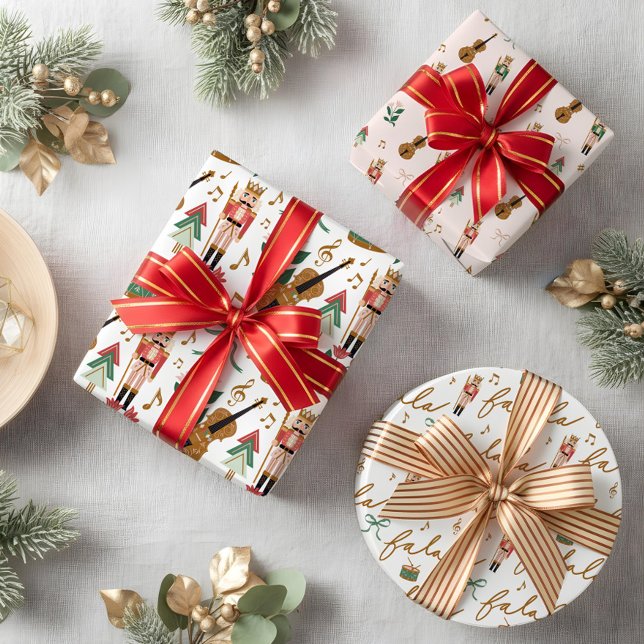 Modern Whimsical Fa La Nutcracker Weihnachten Geschenkpapier Set (Modern Whimsical Fa La La Nutcracker Christmas Wrapping Paper Sheets)