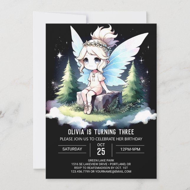 Modern Whimsical Fairy Birthday Einladung (Vorderseite)