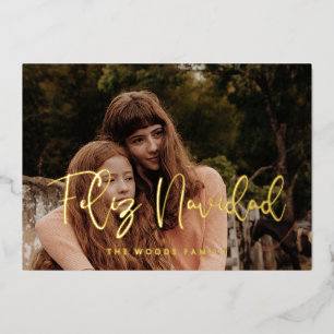 Modern Whimsical Feliz Navidad Foto Gold Folien Feiertagskarte
