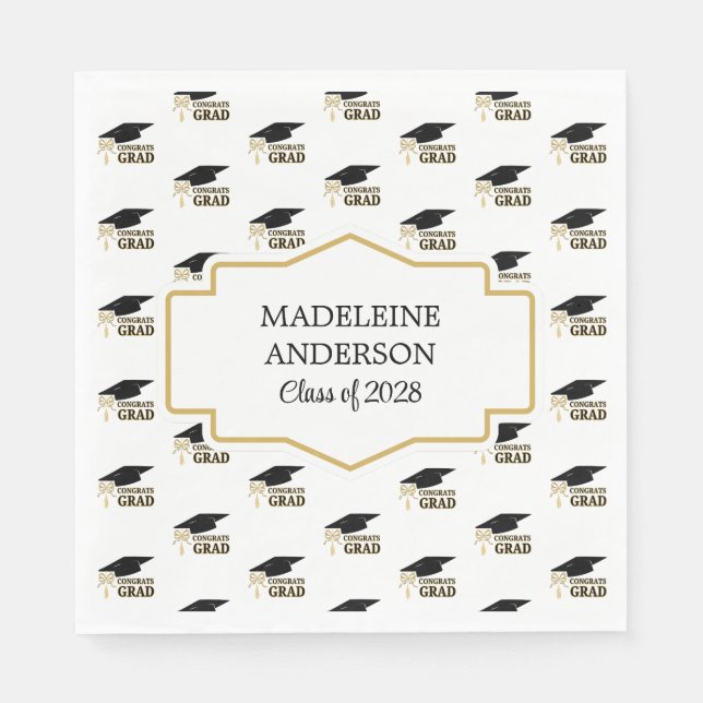 Modern Whimsical Gold Black Graduation Cap Serviette (Vorderseite)