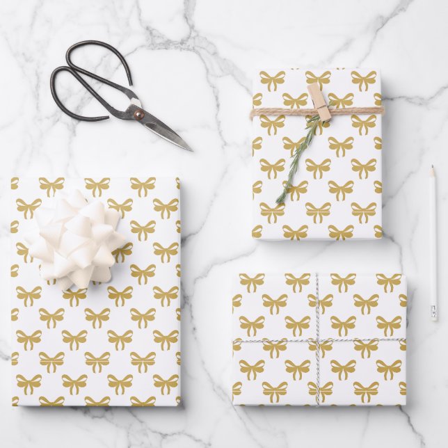 Modern Whimsical Gold Coquette Bow Graduation Geschenkpapier Set (Vorderseite)
