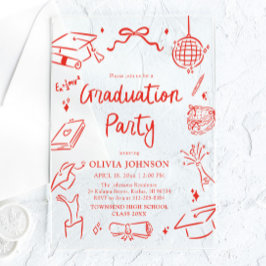 Modern Whimsical Hand Drawn Bow Graduation Party Acryleinladungen