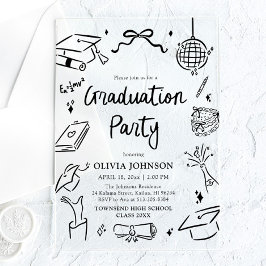 Modern Whimsical Hand Drawn Bow Graduation Party Acryleinladungen
