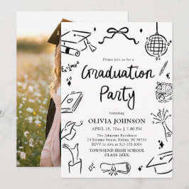Modern Whimsical Hand Drawn Bow Graduation Party Einladung