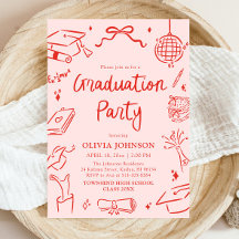 Modern Whimsical Hand Drawn Bow Graduation Party