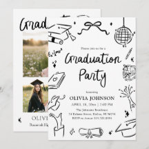 Modern Whimsical Hand Drawn Bow Graduation Party I