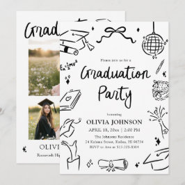 Modern Whimsical Hand Drawn Bow Graduation Party I Einladung