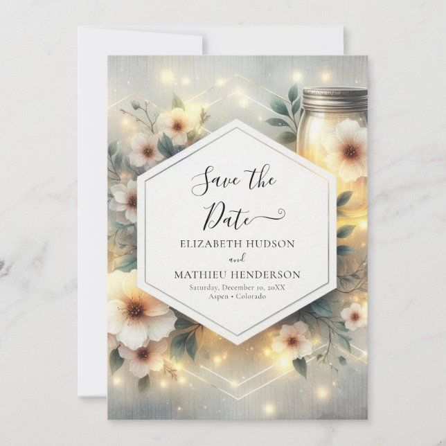 Modern Whimsical Mason Jar Wedding Save The Date (Vorderseite)