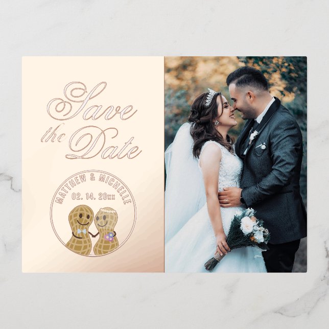 Modern Whimsical Wedding Picture Save the Date Folie Einladungspostkarte (Vorderseite)