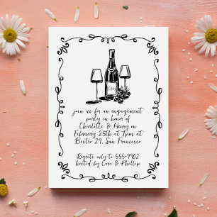 Modern Whimsical Wine Doodle Engagement Party Einladung