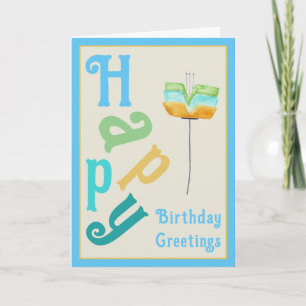 Modern Whimsy Blume Happy Birthday Card Karte