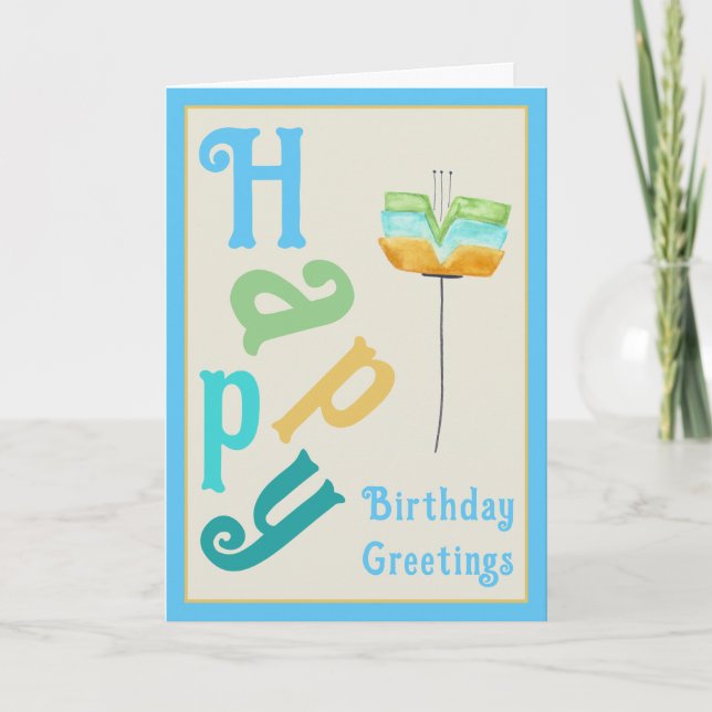 Modern Whimsy Blume Happy Birthday Card Karte (Vorderseite)